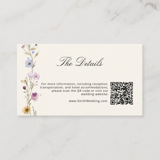 Bohemian Wildflowers QR Code Details Huwelijk Informatiekaartje (Voorkant)