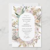 Bohemian wit en crème elegante bloemenbruiloft kaart (Voorkant)