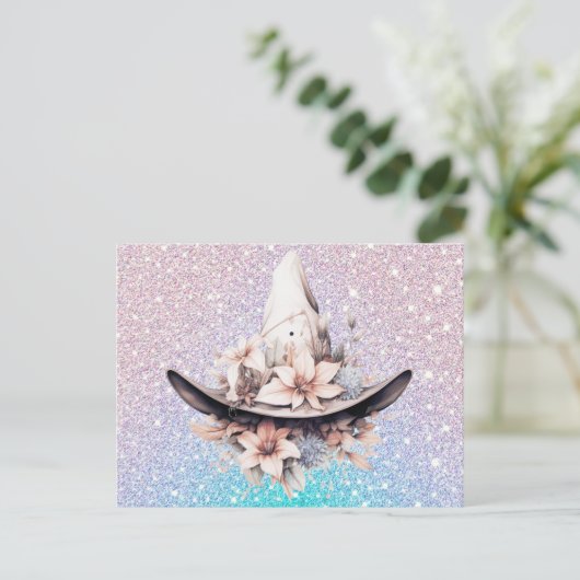 Bohemian Witches Pet Flowers Glitter Halloween Feestdagenkaart (Staand voorkant)