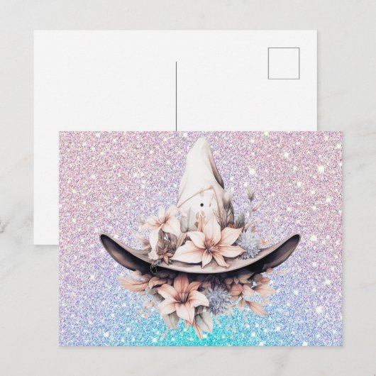 Bohemian Witches Pet Flowers Glitter Halloween Feestdagenkaart (Voorkant / Achterkant)