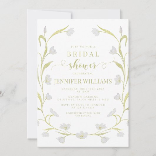 Bohemian Witte Bloemen Bruidsdouche Uitnodiging (Voorkant)