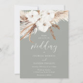 Bohemian Witte Bloemen Sage Groene Bruiloft Kaart (Voorkant)