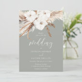 Bohemian Witte Bloemen Sage Groene Bruiloft Kaart (Staand voorkant)