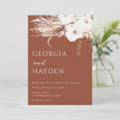 Bohemian Witte Bloemen & Terracotta Bruiloft Kaart (Staand voorkant)