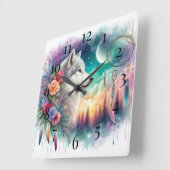 Bohemian Wolf en Dreamcatcher Vierkante Klok (Hoek)