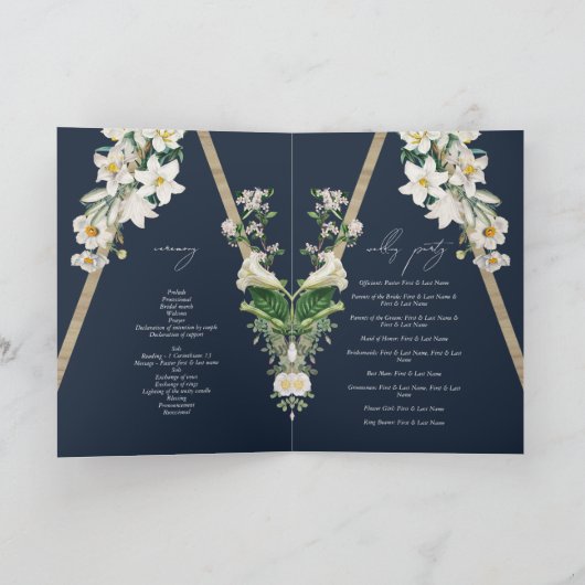 Bohemian Wood Bloemen Blauw Bruiloft Order of Serv Programma (Binnen)