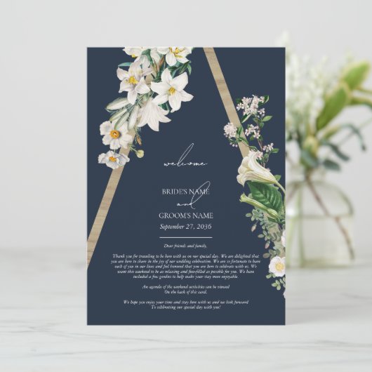 Bohemian Wood Florals Blauwe trouwroute Programmakaart (Staand voorkant)