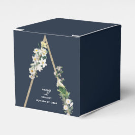 Bohemian Wood Pyramid Wit Bloemen Blauw Bruiloft Bedankdoosjes