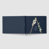 Bohemian Wood Pyramid Wit Bloemen Blauw Bruiloft Gastenboek (Volledig)
