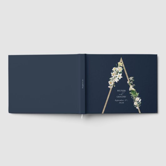 Bohemian Wood Pyramid Wit Bloemen Blauw Bruiloft Gastenboek (Volledig)