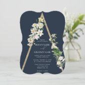 Bohemian Wood Pyramid Wit Bloemen Blauw Bruiloft Kaart (Staand voorkant)