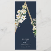 Bohemian Wood Pyramid Wit Bloemen Blauw Bruiloft Menu (Achterkant)