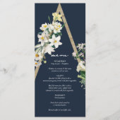 Bohemian Wood Pyramid Wit Bloemen Blauw Bruiloft Menu (Voorkant)