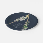 Bohemian Wood Pyramid Wit Bloemen Blauw Bruiloft Papieren Bordje (Gekanteld)