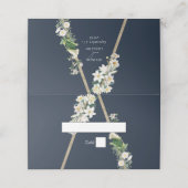 Bohemian Wood Pyramid Wit Bloemen Blauw Bruiloft Plaatskaartje (Buitenkant ongevouwen)