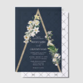 Bohemian Wood Pyramid Wit Bloemen Blauw Bruiloft Vellum Uitnodigingen (Offset (Uitnodiging))