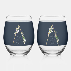 Bohemian Wood Pyramid Wit Bloemen Blauw Bruiloft Wijnglas Zonder Voet
