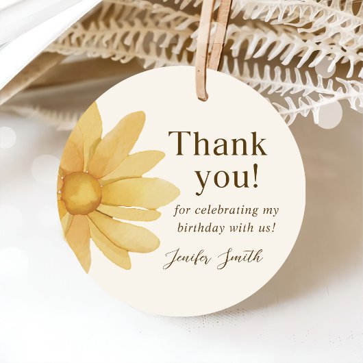 Bohemian Yellow Daisy Floral 1e verjaardag Bedankjes Labels