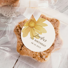 Bohemian Yellow Daisy Floral 1e verjaardag Ronde Sticker