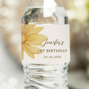 Bohemian Yellow Daisy Floral 1e verjaardag Waterfles Etiket