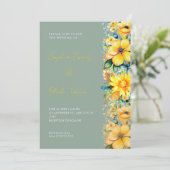 Bohemian Yellow Floral Green Wedding Kaart (Staand voorkant)