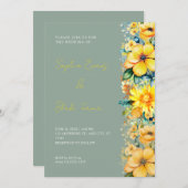 Bohemian Yellow Floral Green Wedding Kaart (Voorkant / Achterkant)