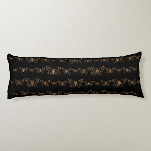 Bohemian Zwart Goud Luxe Vlinders Body Kussen (Achterkant)