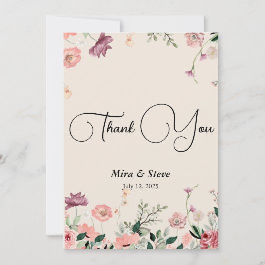 bohemien chic bloem bruiloft bedankkaart (Voorkant)