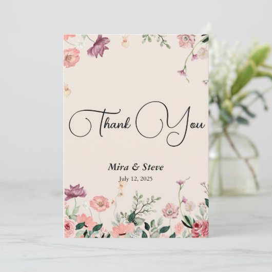 bohemien chic bloemend huwelijks dankkaart bedankkaart (Staand voorkant)