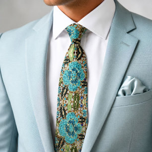bohemien meisjesachtig chic zilver turquoise blauw stropdas