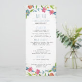 Bohemienblauw en roze Floral waterverf Weddenschap Menu (Staand voorkant)