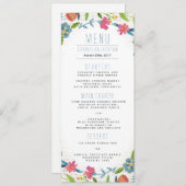 Bohemienblauw en roze Floral waterverf Weddenschap Menu (Voorkant / Achterkant)