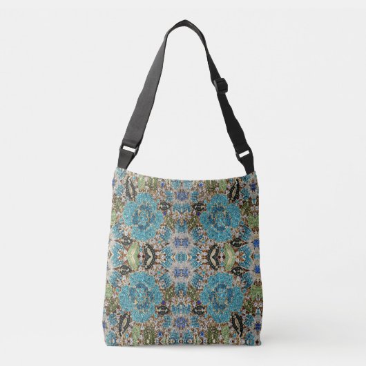 bohemiene girale zilverturkooizen blauwe bloem crossbody tas (Voorkant)