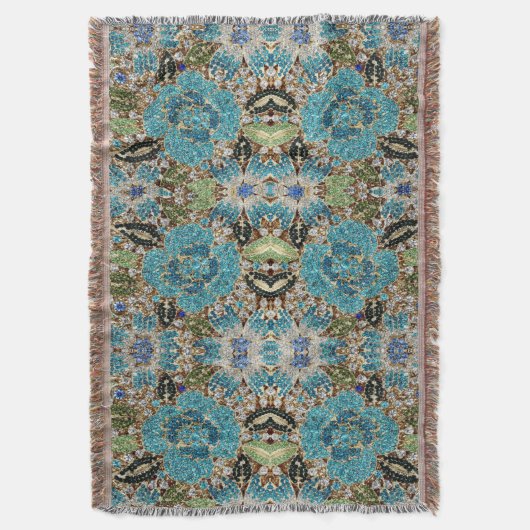 bohemiene girale zilverturkooizen blauwe bloem deken (Voorkant Verticaal)