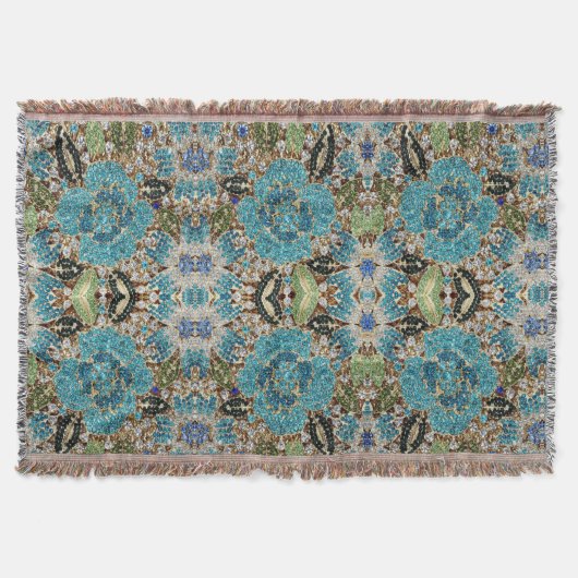 bohemiene girale zilverturkooizen blauwe bloem deken (Voorkant)