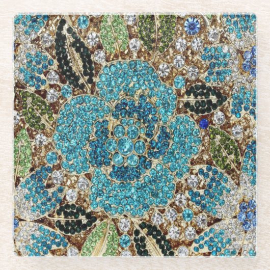 bohemiene girale zilverturkooizen blauwe bloem glazen onderzetter (Voorkant)