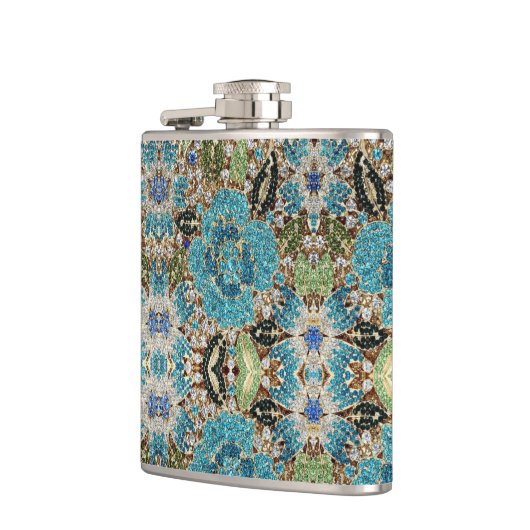 bohemiene girale zilverturkooizen blauwe bloem heupfles (Links)