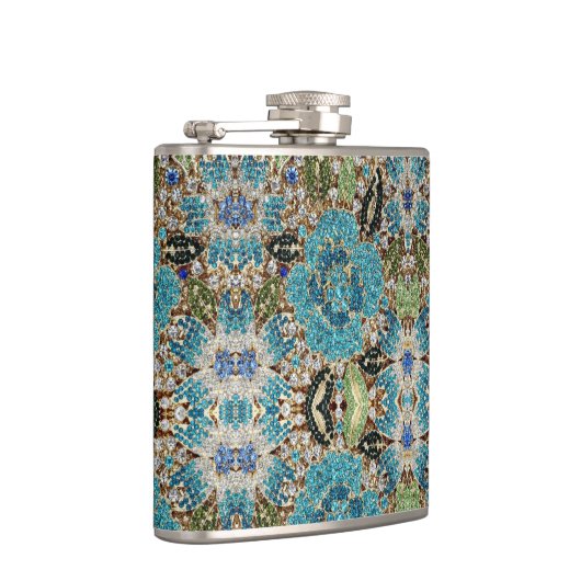 bohemiene girale zilverturkooizen blauwe bloem heupfles (Rechts)