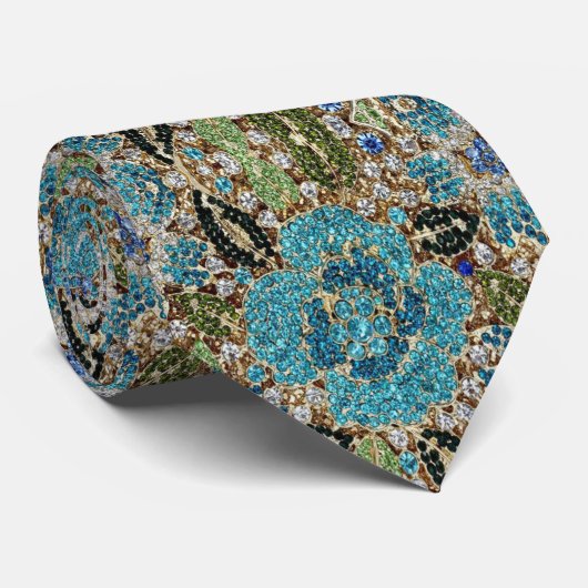 bohemiene girale zilverturkooizen blauwe bloem stropdas (Opgerold)