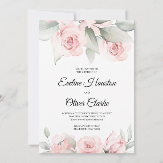 Bohemiene zwarte roze rozen en groene boho weddin kaart (Voorkant)