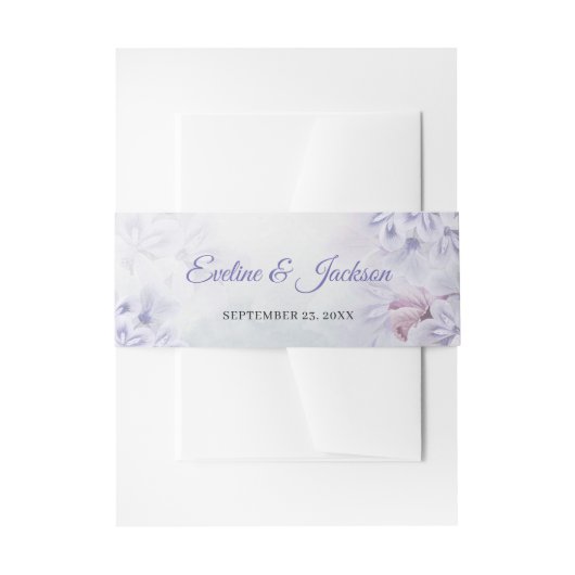 Bohemienlentestoffige paarse lila violette bloemen uitnodigingen wikkel (Voorkant Voorbeeld)