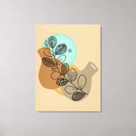 BOHEMIENSE ABSTRACTE MINIMALIST MET ZWARTE BLAADJE CANVAS AFDRUK