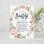 Bohemienveren en Blush Floral Wreath Bautizo Kaart (Staand voorkant)