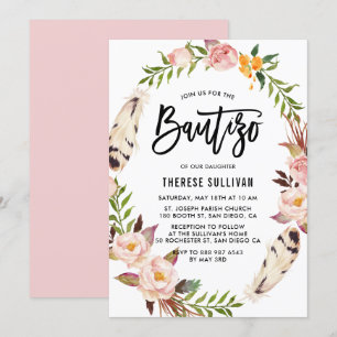 Bohemienveren en Blush Floral Wreath Bautizo Kaart