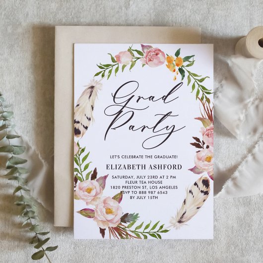 Bohemienveren en Floral Wreath Afstuderen Kaart