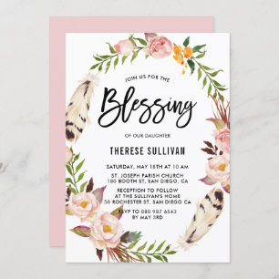 Bohemienveren en Floral Wreath Baby Blessing Kaart