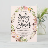 Bohemienveren en Floral Wreath Baby shower Kaart (Staand voorkant)