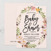 Bohemienveren en Floral Wreath Baby shower Kaart (Voorkant / Achterkant)