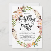 Bohemienveren en Floral Wreath Birthday Party Kaart (Voorkant)