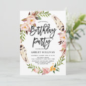 Bohemienveren en Floral Wreath Birthday Party Kaart (Staand voorkant)